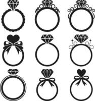 Set of Decorative Diamond Ring Silhouettes Illustration vector