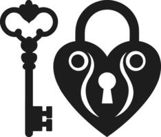 Minimalist Heart Padlock and Key Silhouette Design vector