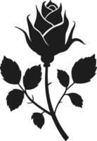 Budding Rose Silhouette with Stem and Leaves vector