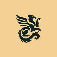 a black and green dragon logo on a beige background vector