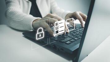 Verification of information with finger print by laptop, Internet security, online financial transaction, 2-step verification, confirm transaction and identity photo