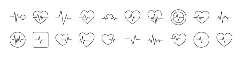 Pulse and Cardiogram Set of Thin Icons. Editable Stroke. Suitable for Web Sites, Books, Cards, Apps vector