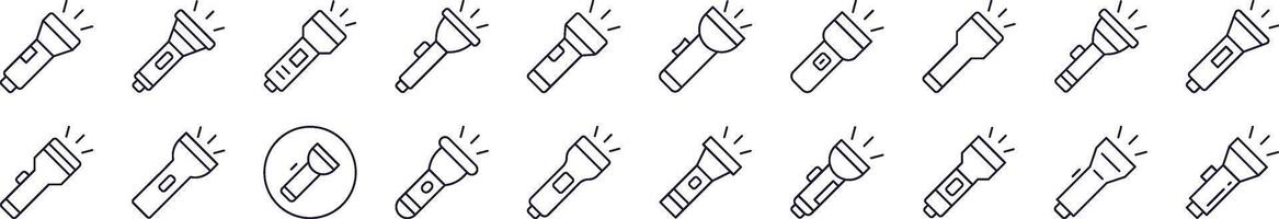 Flashlight Line Icon Bundle. Editable Stroke. Minimalistic Linear Pictogram for Design of Cards, Apps, Banners, Posts vector