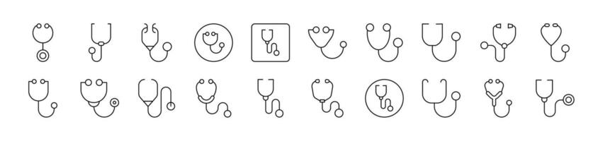 Stethoscope Outline Simple Linear Image Collection. Editable Stroke. Suitable for Web Sites, Books, Cards, Apps vector