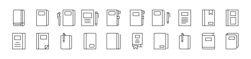 Notebook, Book for Notes Set of Thin Icons. Editable Stroke. Suitable for Web Sites, Books, Cards, Apps vector
