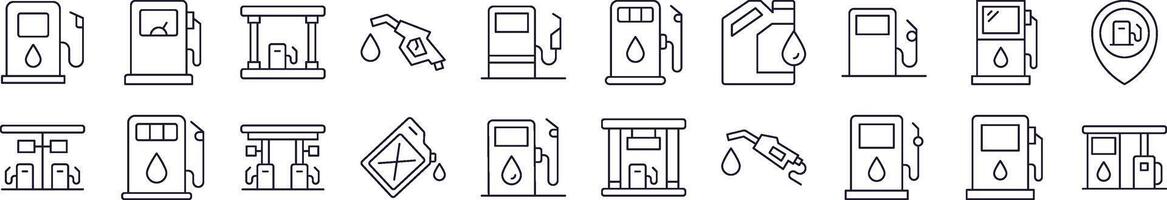 Gas Station Line Icon Set. Editable Stroke. Minimalistic Linear Pictogram for Design of Cards, Apps, Banners, Posts vector