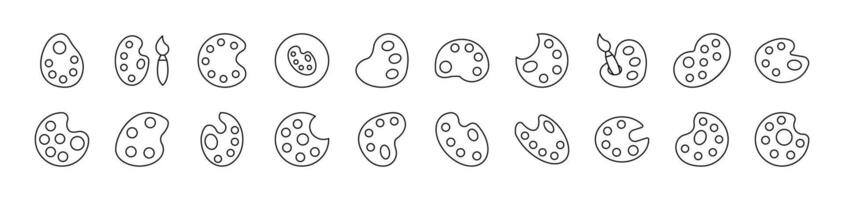 Collection of Line Icons of Paint palette, Watercolor. Editable Stroke. Minimalistic Linear Pictogram for Design of Cards, Apps, Banners, Posts vector