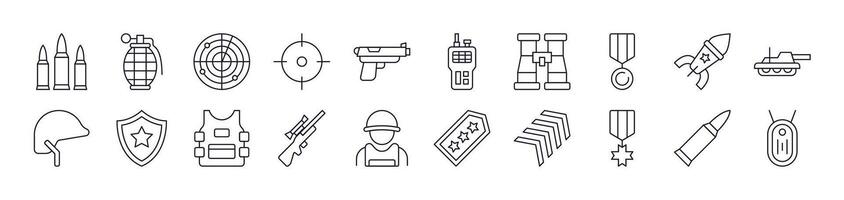 Army and Military Related Line Icon Collection. Editable Stroke. Perfect for Infographics, Articles, Books, Flyers, Banners vector