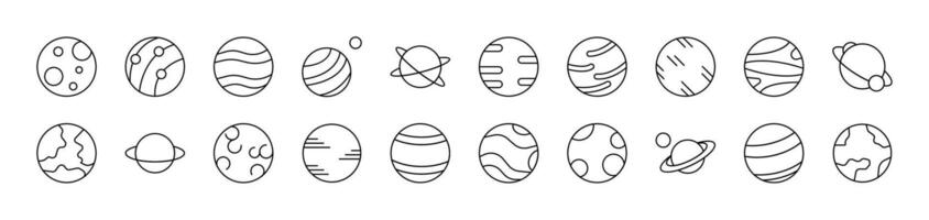 Planets and Celestial Bodies Collection of Thin Icons. Editable Stroke. Suitable for Web Sites, Books, Cards, Apps vector