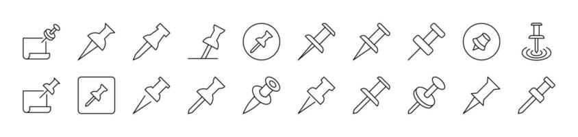 Push Pin for School and Office Outline Simple Linear Image Collection. Editable Stroke. Suitable for Web Sites, Books, Cards, Apps vector