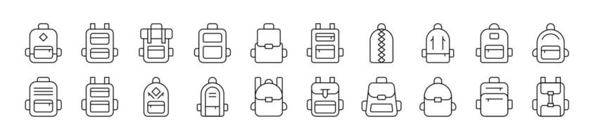 Schoolbag, Bag for Tracking and Hiking Simple Icon Collection. Editable Stroke. Perfect for Infographics, Articles, Books, Flyers, Banners vector