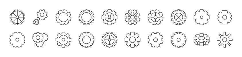 Gear and Cogwheel as Mechanism Simple Icon Collection. Editable Stroke. Perfect for Infographics, Articles, Books, Flyers, Banners vector