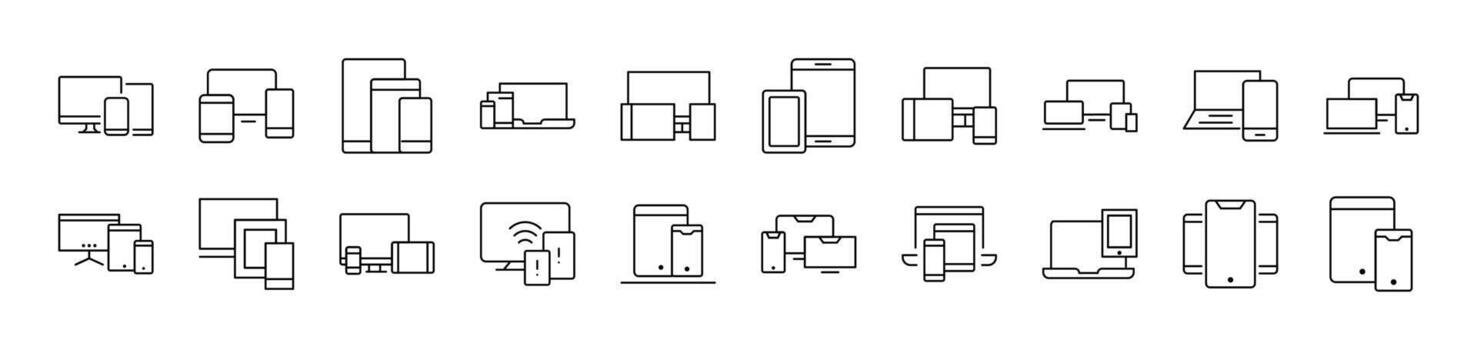 Computer, Laptop, Tablet Line Icon Collection. Editable Stroke. Minimalistic Linear Pictogram for Design of Cards, Apps, Banners, Posts vector