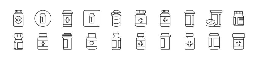 Bottle of Meds Thin Icons Collection. Editable Stroke. Suitable for Web Sites, Books, Cards, Apps vector