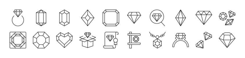 Diamond, Gem Collection of Line Icons of Crystals Drawn with Thin Line for apps, web sites, banners, infographics and other types of design vector