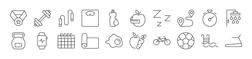 Collection of Icons Healthy Lifestyle, Fitness, Wellness Drawn with Thin Line for apps, web sites, banners, infographics and other types of design vector