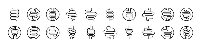 Digestion and Intestine Pack of Thin Icons. Editable Stroke. Suitable for Web Sites, Books, Cards, Apps vector