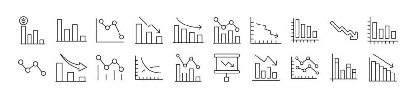Collection of Line Icons of Arrow Down by Progress Bar Drawn with Thin Line for apps, web sites, banners, infographics and other types of design vector