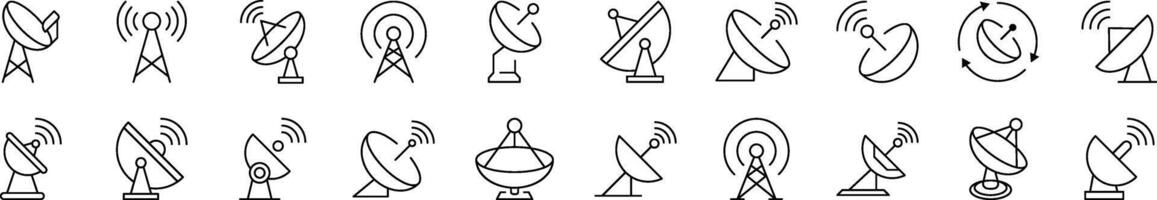 Collection of Line Icons of Satellite Dish. Editable Stroke. Minimalistic Linear Pictogram for Design of Cards, Apps, Banners, Posts vector