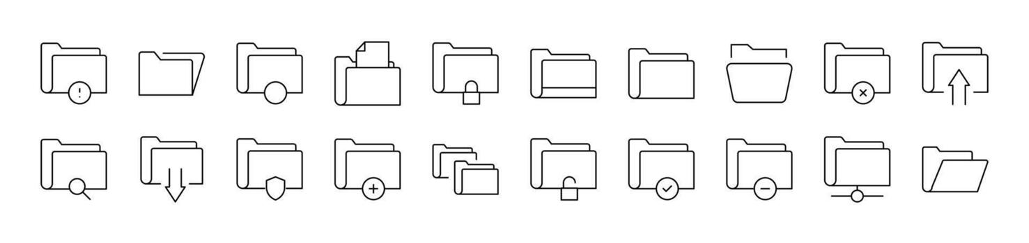 Computer Folder Related Icon Set. Editable Stroke. Suitable for Web Sites, Books, Cards, Apps vector
