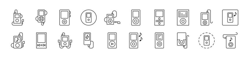 Music Player Line Icon Collection. Editable Stroke. Minimalistic Linear Pictogram for Design of Cards, Apps, Banners, Posts vector
