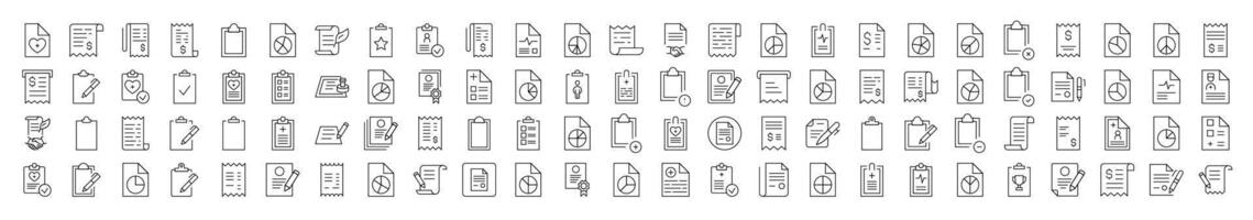 Set of Various Documents and Clipboards Thin Icons. Editable Stroke. Suitable for Web Sites, Books, Cards, Apps vector