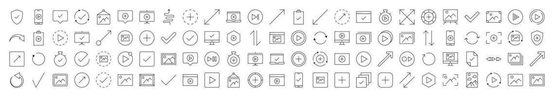 Arrows, Checkmark, Plus, Picture Related Image Collection. Editable Stroke. Perfect for Infographics, Articles, Books, Flyers, Banners vector