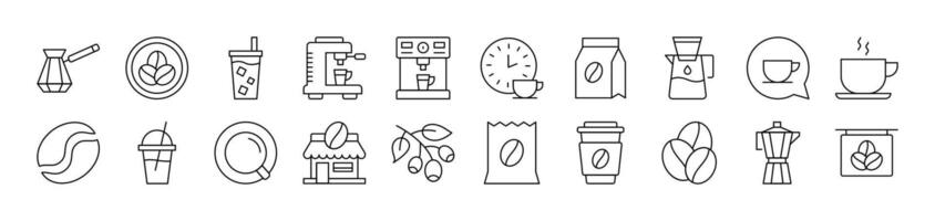 Coffee, Cup and Grains Related Line Icon Collection. Editable Stroke. Perfect for Infographics, Articles, Books, Flyers, Banners vector