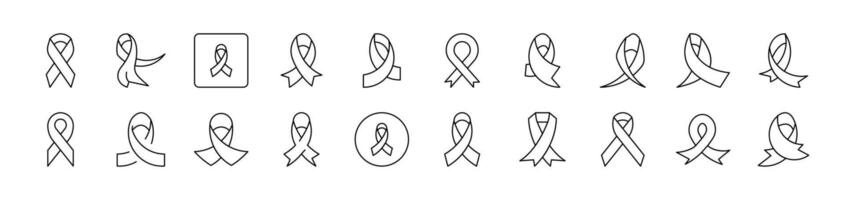 Cancer Pink Ribbon Set of Thin Icons. Editable Stroke. Suitable for Web Sites, Books, Cards, Apps vector