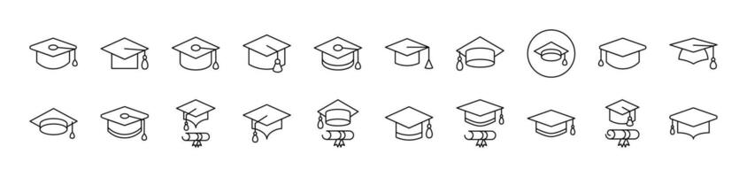 Academic Square Cap Outline Simple Linear Image Collection. Editable Stroke. Suitable for Web Sites, Books, Cards, Apps vector