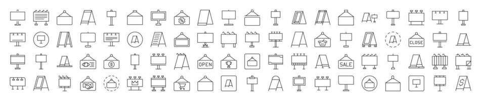 Collection of Line Icons of Sandwich Panel, Billboard, Signboard. Editable Stroke. Minimalistic Linear Pictogram for Design of Cards, Apps, Banners, Posts vector