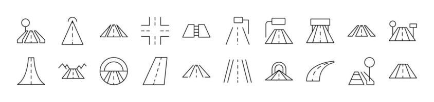 Road Related Icon Set. Editable Stroke. Suitable for Web Sites, Books, Cards, Apps vector