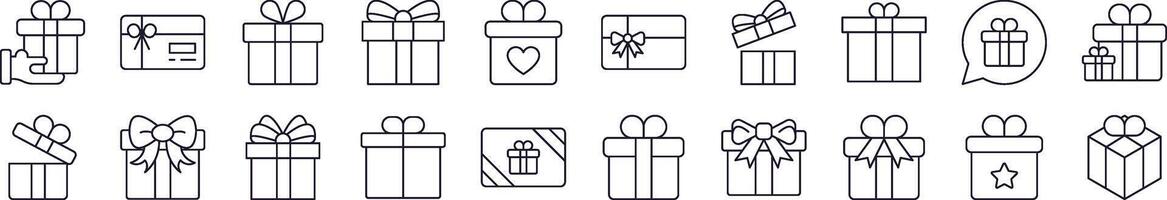 Giftbox, Box for Present Line Icon Set. Editable Stroke. Minimalistic Linear Pictogram for Design of Cards, Apps, Banners, Posts vector
