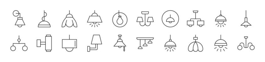 Lamps and Chandeliers Simple Isolated Line Icons Collection. Editable Stroke. Suitable for Web Sites, Books, Cards, Apps vector