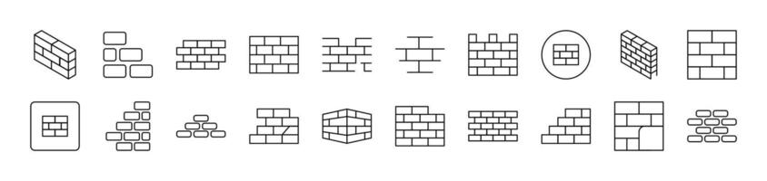 Brick Wall Related Icon Set. Editable Stroke. Suitable for Web Sites, Books, Cards, Apps vector