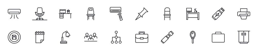Office thin signs collection. Simple linear illustration for stores, shops, banners, design. Editable stroke vector