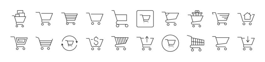Shopping Cart Collection of Thin Icons. Editable Stroke. Suitable for Web Sites, Books, Cards, Apps vector