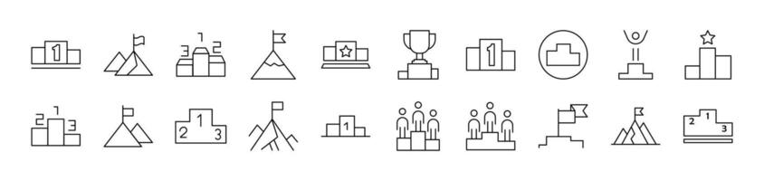 Winner and Pedestal Simple Isolated Line Icons Collection. Editable Stroke. Suitable for Web Sites, Books, Cards, Apps vector