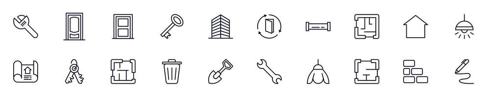 Collection of simple outline illustrations of house. Line icons for apps, web sites, shops, stores vector