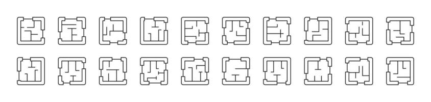 Floor Plan Thin Icons Collection. Editable Stroke. Suitable for Web Sites, Books, Cards, Apps vector