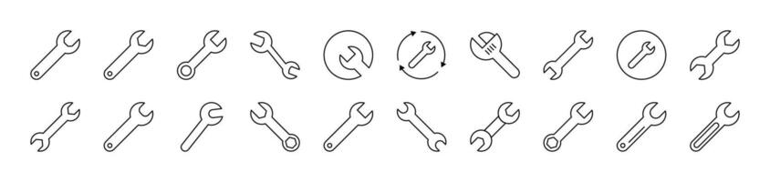 Wrench Line Icon Pack. Editable Stroke. Minimalistic Linear Pictogram for Design of Cards, Apps, Banners, Posts vector
