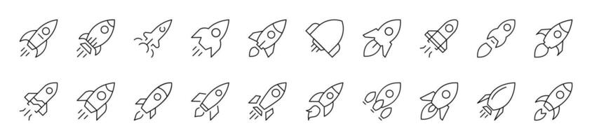 Spaceship Outline Picture Collection. Editable Stroke. Perfect for Infographics, Articles, Books, Flyers, Banners vector