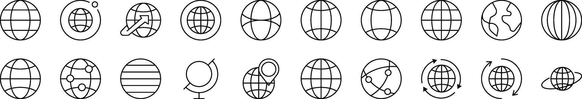 Set of Line Icons of Globe. Editable Stroke. Minimalistic Linear Pictogram for Design of Cards, Apps, Banners, Posts vector