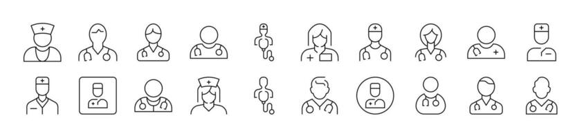 Doctor Avatar Thin Icons Collection. Editable Stroke. Suitable for Web Sites, Books, Cards, Apps vector