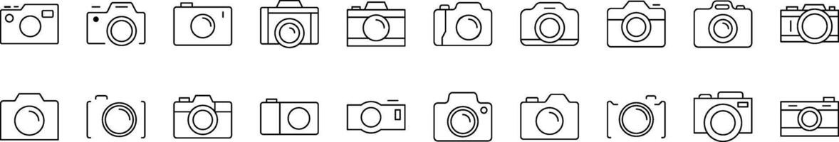 Photo Camera Line Icon Set. Editable Stroke. Minimalistic Linear Pictogram for Design of Cards, Apps, Banners, Posts vector