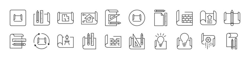 Drafts and Drawings Outline Simple Linear Image Collection. Editable Stroke. Suitable for Web Sites, Books, Cards, Apps vector