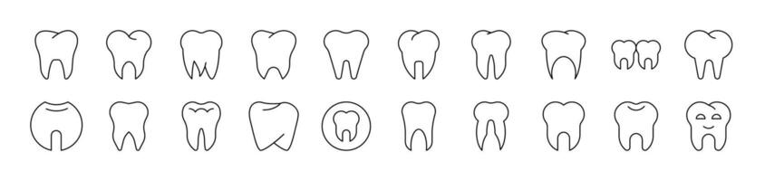 Teeth and Stomatology Outline Simple Linear Image Collection. Editable Stroke. Suitable for Web Sites, Books, Cards, Apps vector