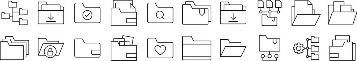 Bundle of Line Icons of Computer Folder. Editable Stroke. Minimalistic Linear Pictogram for Design of Cards, Apps, Banners, Posts vector