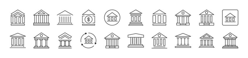 Bank Building Related Image Collection. Editable Stroke. Perfect for Infographics, Articles, Books, Flyers, Banners vector