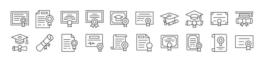 Collection of Line Icons of Diploma and Certificate Drawn with Thin Line for apps, web sites, banners, infographics and other types of design vector